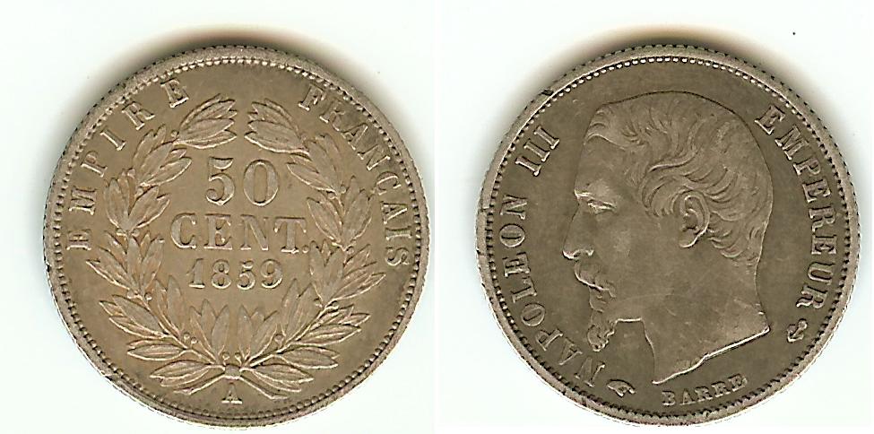 50 centimes Napoléon III, tête nue 1859A Paris SUP